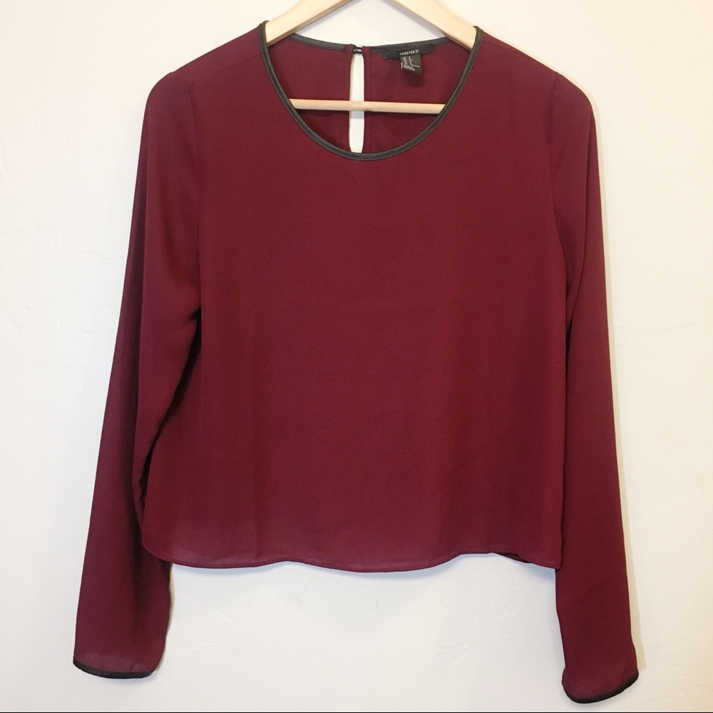 SALE ✨Maroon Long Sleeve Faux Leather Lined Blouse